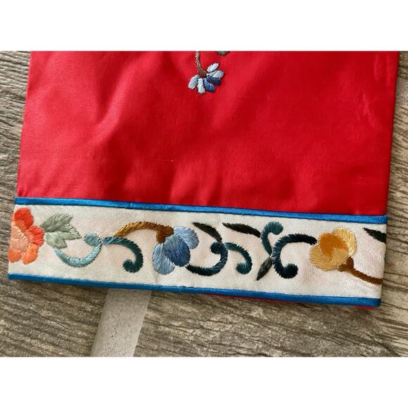 Vintage Set 60s Red Embroidered Silk Kimono Pants Jacket Child Sz 2 Golden Bee - Picture 6 of 7